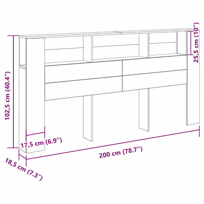 Headboard Cabinet with Shelf Black Oak 200 x 18.5 x 102.5 cm
