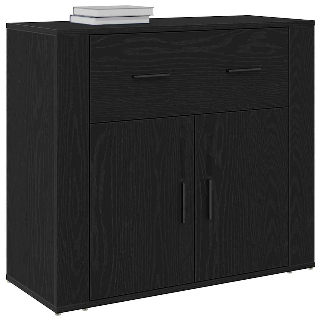 Sideboard with Drawer Black Oak 80 x 33 x 70 cm Engineered Wood