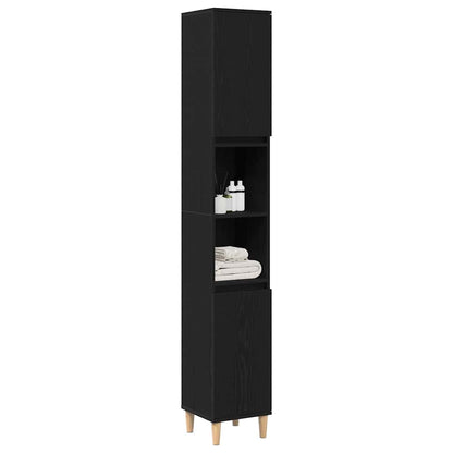 Bathroom Cabinet Black Oak 30 x 30 x 190 cm Engineered Wood