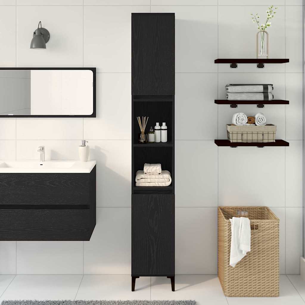 Bathroom Cabinet Black Oak 30 x 30 x 190 cm Engineered Wood