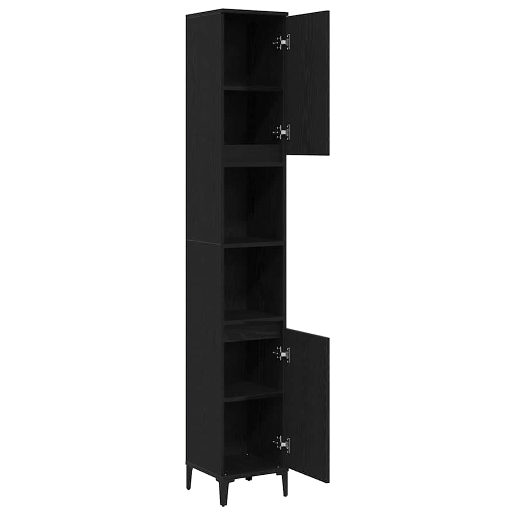 Bathroom Cabinet Black Oak 30 x 30 x 190 cm Engineered Wood