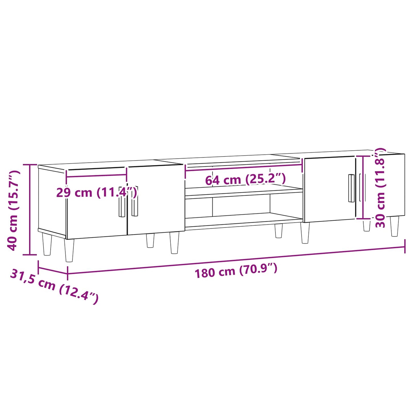 TV Cabinet 180 x 31.5 x 40 cm Black Oak Engineered Wood