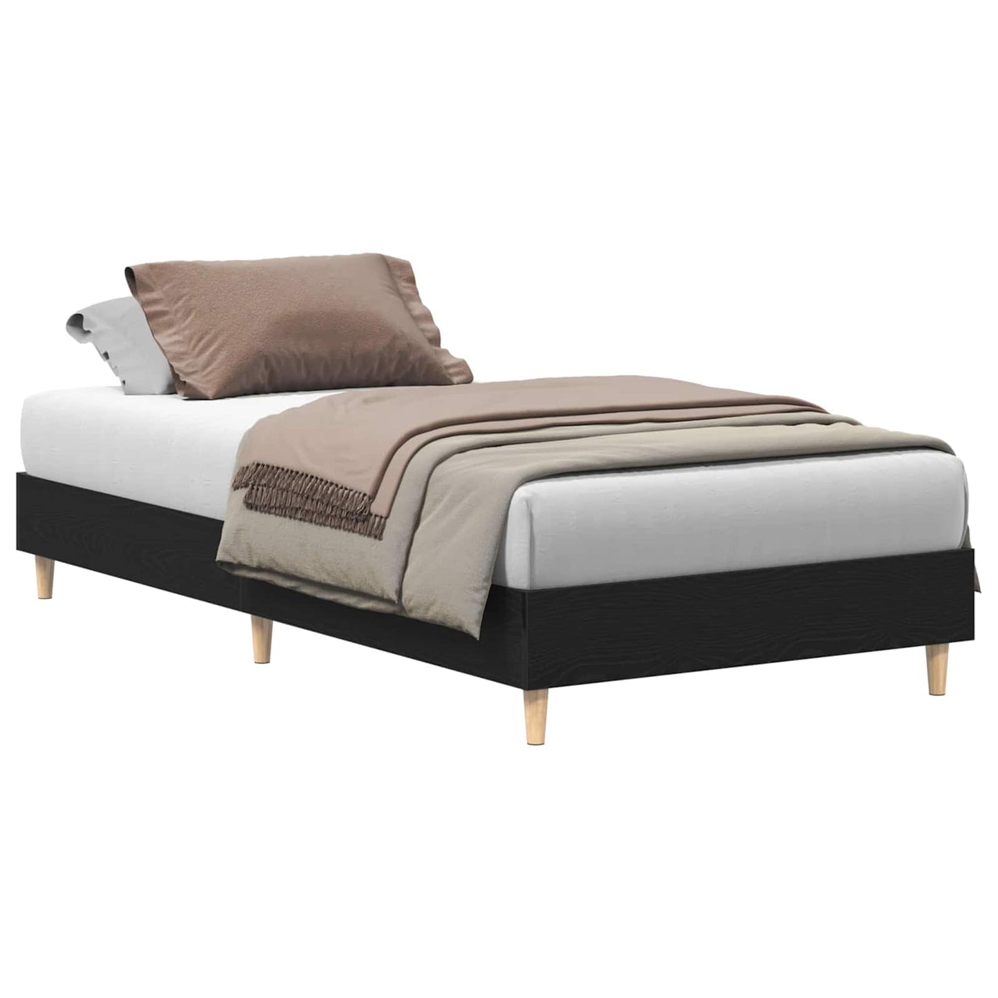 Bed Frame Black Oak 203 x 101 x 25 cm Engineered Wood