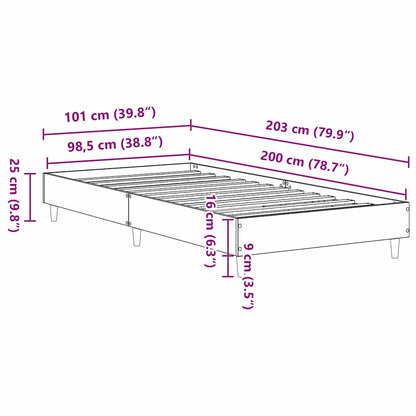 Bed Frame Black Oak 203 x 101 x 25 cm Engineered Wood