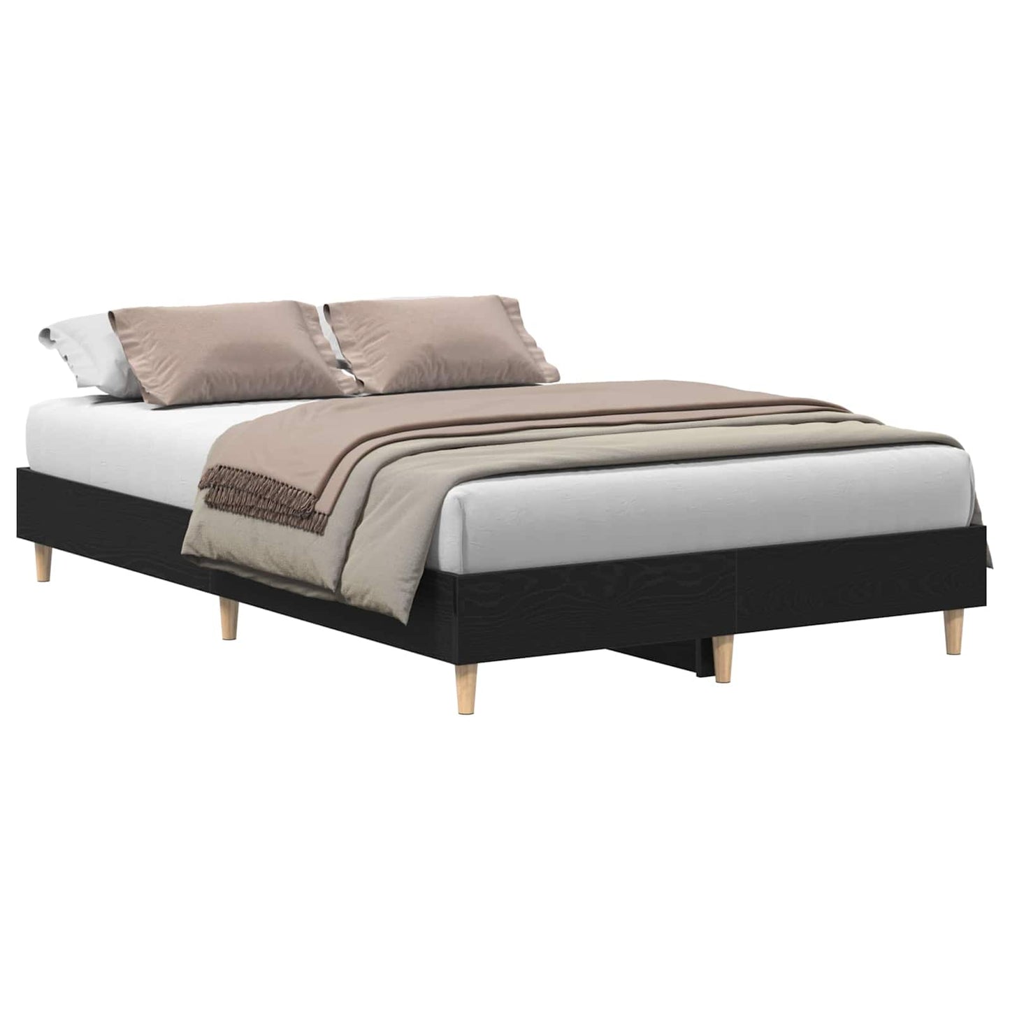 Bed Frame Black Oak 193 x 143 x 25 cm Engineered Wood