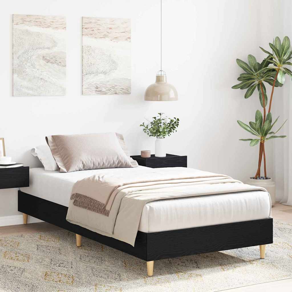 Bed Frame Black Oak 193 x 78 x 25 cm Engineered Wood