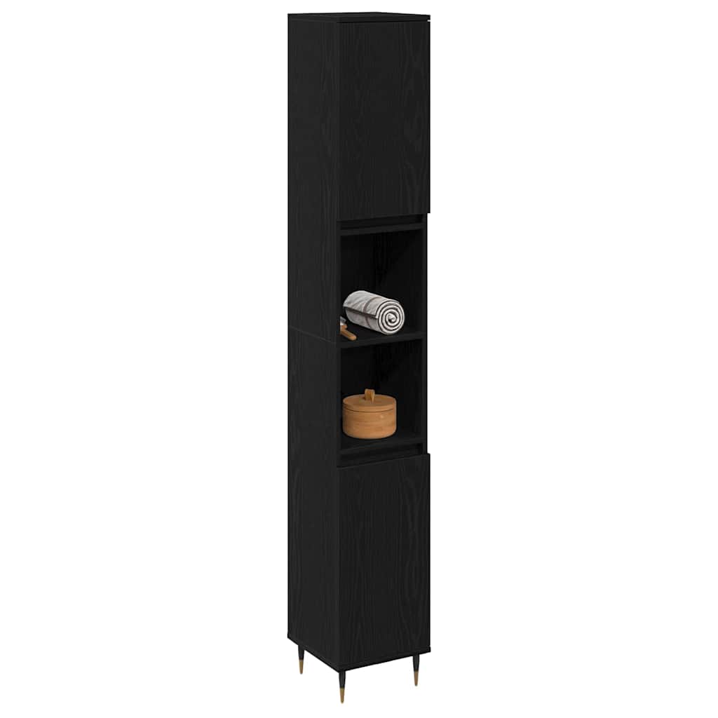 Bathroom Cabinet Black Oak 30 x 30 x 190 cm Engineered Wood