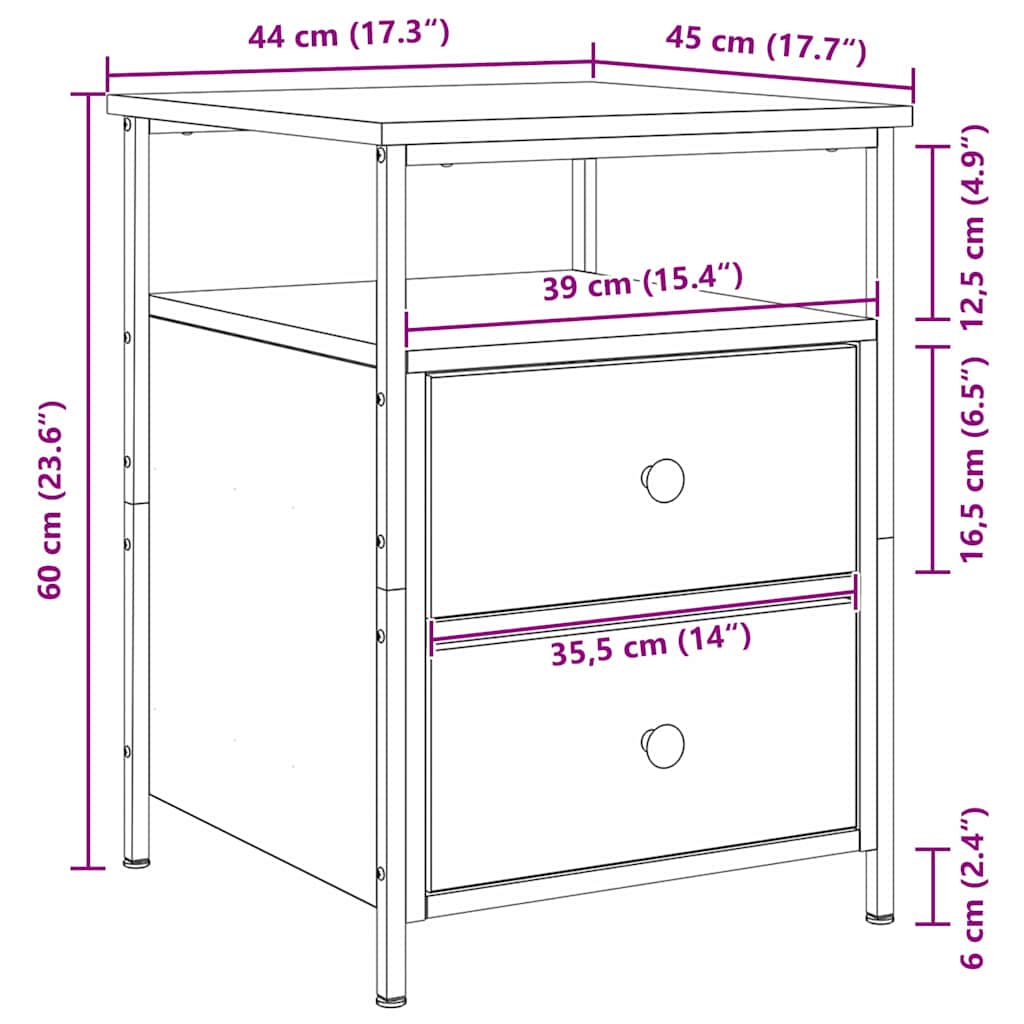 Bedside Cabinet with Drawer 2 pcs Black Oak 34 x 35.5 x 50 cm