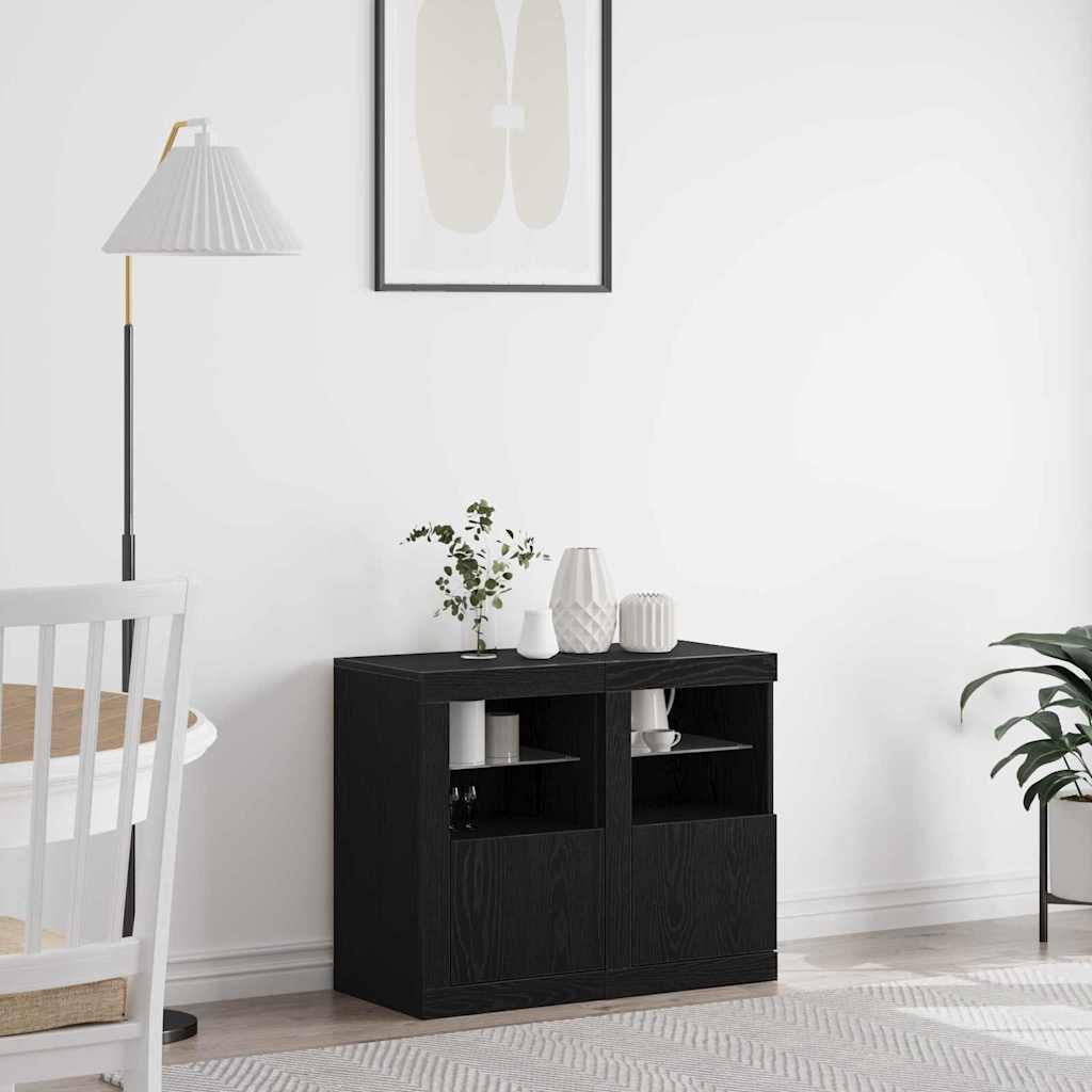 LED Sideboard 2 pcs Black Oak 41 x 37 x 67 cm Engineered Wood