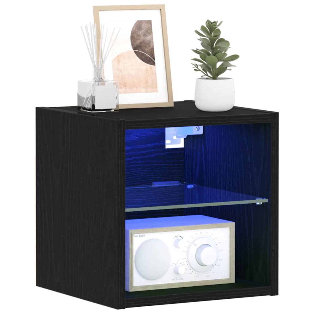 LED Wall Bedside Cabinet Wall-mounted Black 30 x 28.5 x 30 cm