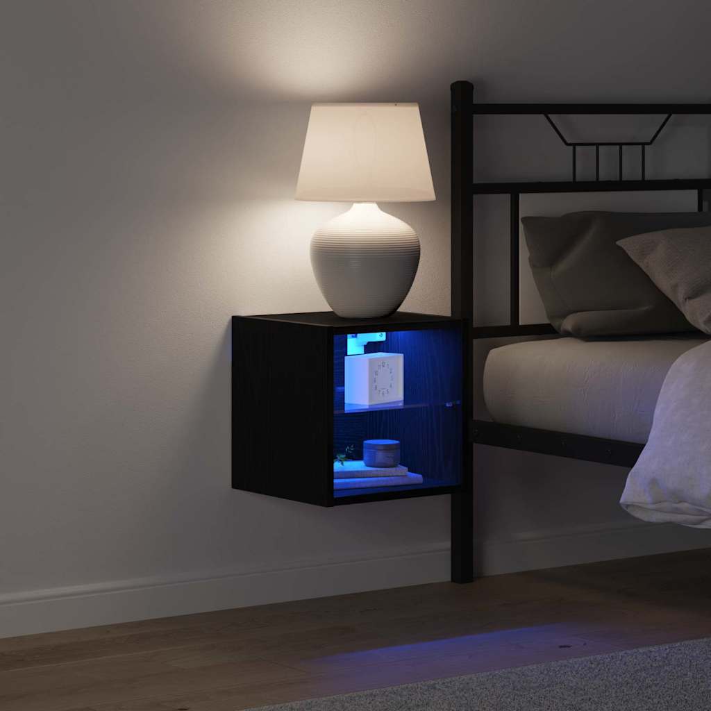 LED Wall Bedside Cabinet 2 pcs Black 30 x 28.5 x 30 cm