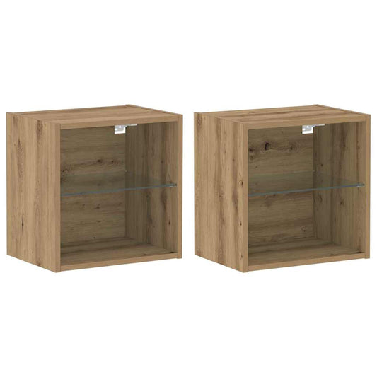 Floating Shelf with LED Light 2 pcs Brown 40 x 28.5 x 40 cm