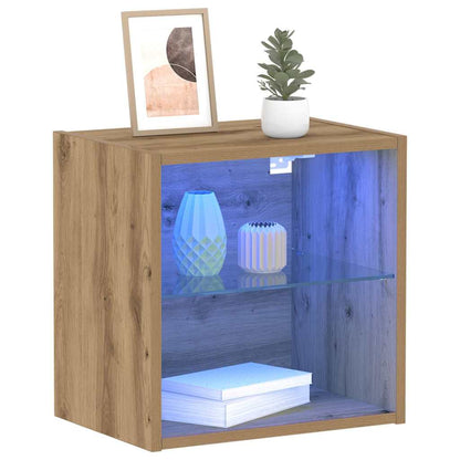 Floating Shelf with LED Light 2 pcs Brown 40 x 28.5 x 40 cm