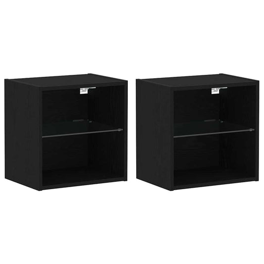 Floating Shelf with LED Light 2 pcs Black 40 x 28.5 x 40 cm