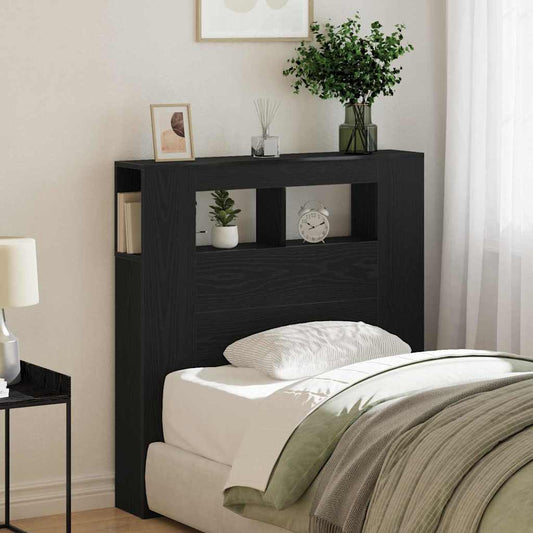 LED Headboard Black Oak Engineered Wood