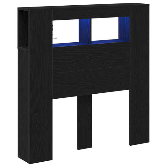LED Headboard Black Oak Engineered Wood