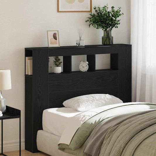 LED Headboard Black Oak Engineered Wood