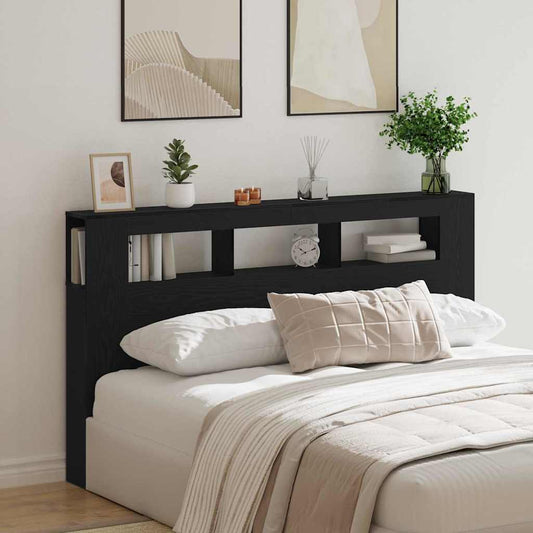 LED Headboard Black Oak Engineered Wood