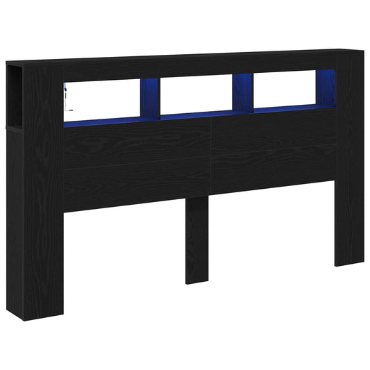LED Headboard Black Oak Engineered Wood