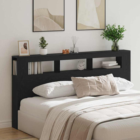 LED Headboard Black Oak Engineered Wood