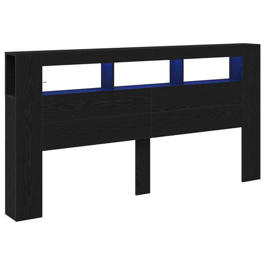LED Headboard Black Oak Engineered Wood