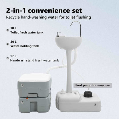 Camping Toilet Set 2 pcs Grey 50.5 x 33 x 103 cm