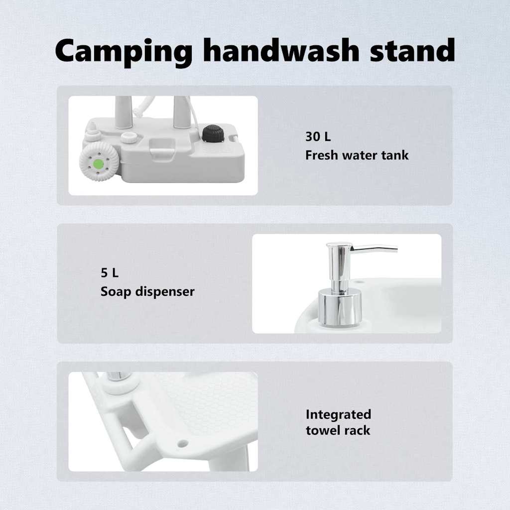Camping Handwash Stand with Wheels Grey 72 x 42 x 103 cm