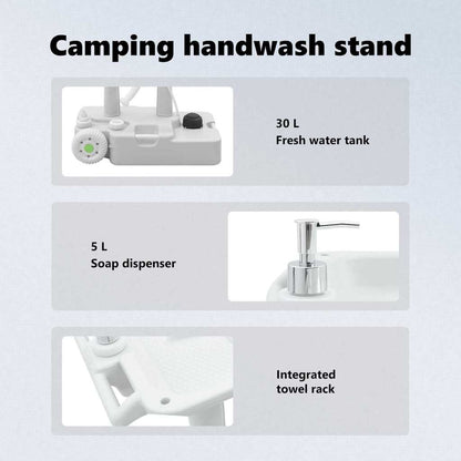 Camping Handwash Stand with Wheels Grey 72 x 42 x 103 cm