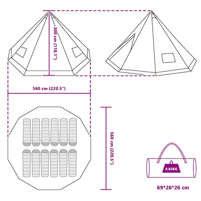 Tipi Tent with Roof Green 560 x 560 x 300 cm Taffeta