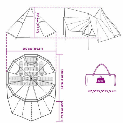 Tipi Tent with Roof Grey and Orange 510 x 690 x 330 cm Taffeta