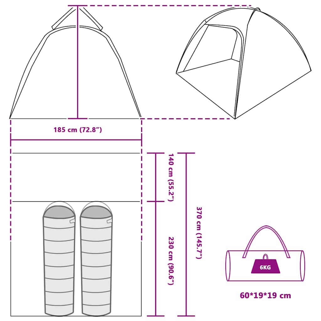 Cabin Tent with Roof Green 370 x 230 x 185 cm Taffeta
