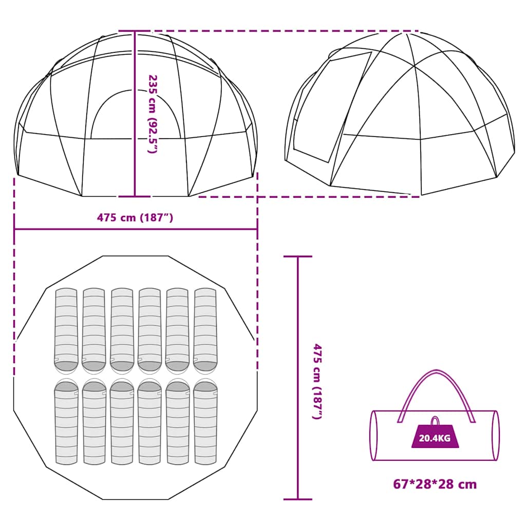 Dome Tent with Roof Blue 475 x 475 x 235 cm Taffeta