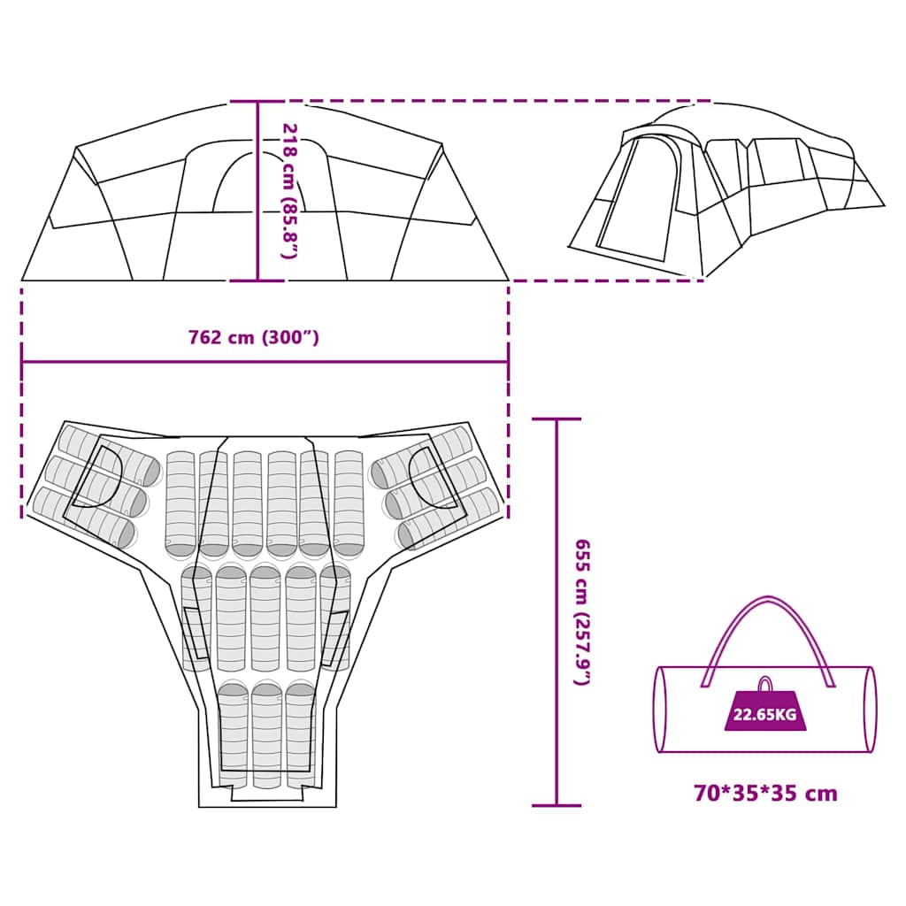 Family Tent with Roof Green 762 x 655 x 218 cm Taffeta