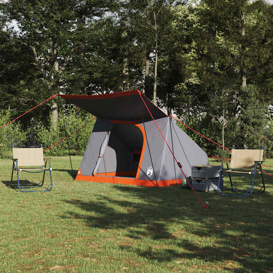 Camping Tent 4-Person Waterproof Grey and Orange Taffeta