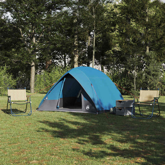 Camping Tent 4-Person Waterproof Blue Taffeta