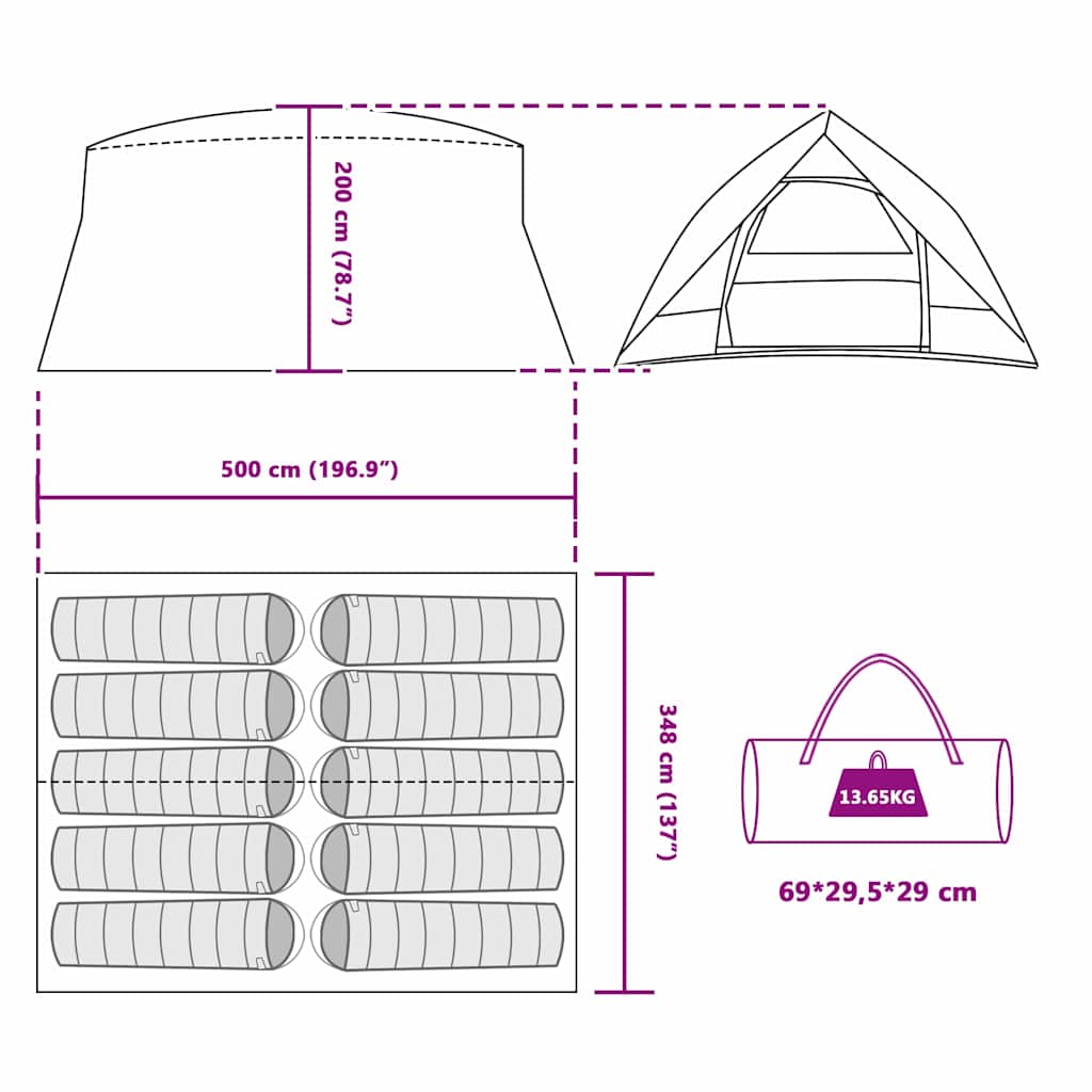 Tunnel tent with Roof Green 500 x 348 x 200 cm Taffeta