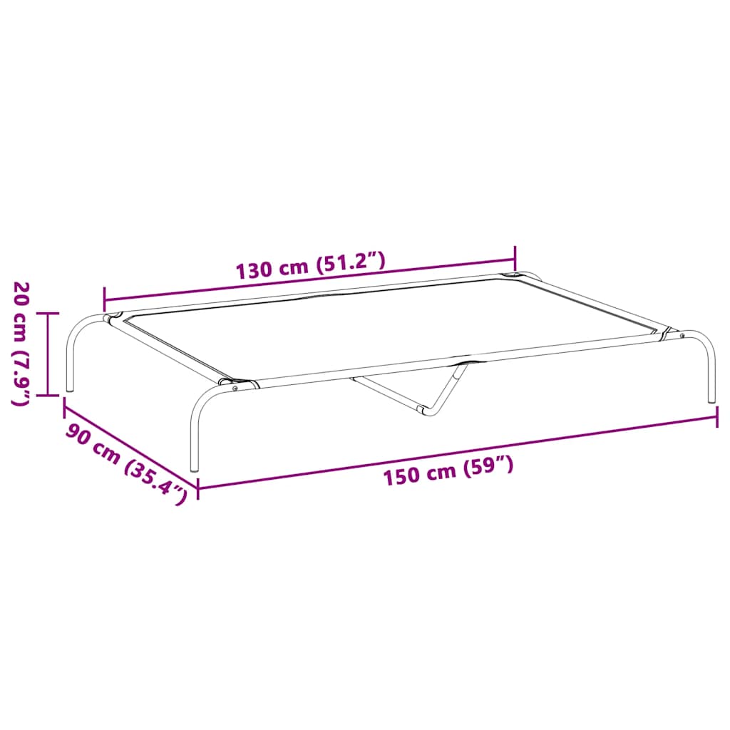 Elevated Dog Bed Black 59.1"x35.4"x7.9" Oxford Fabric and Steel