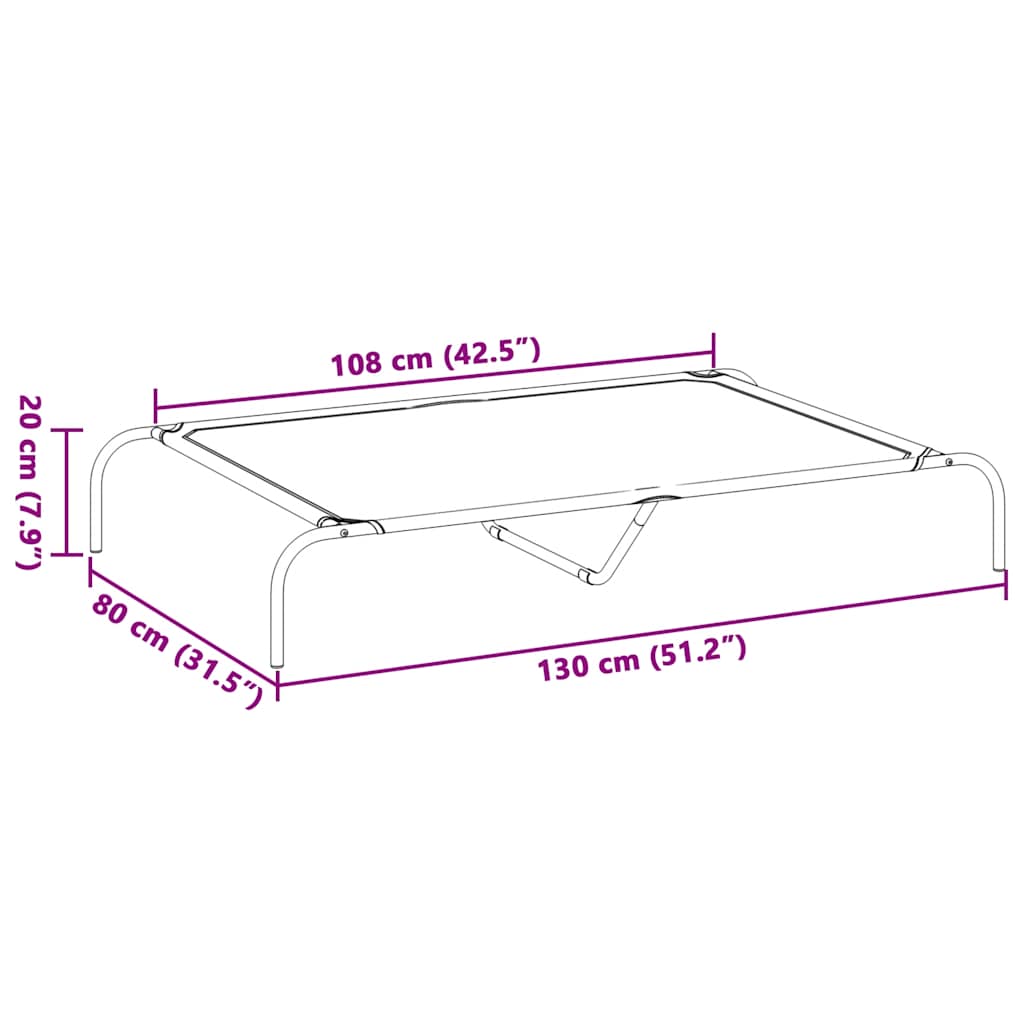 Elevated Dog Bed Grey 130x80x20 cm Textilene and Steel