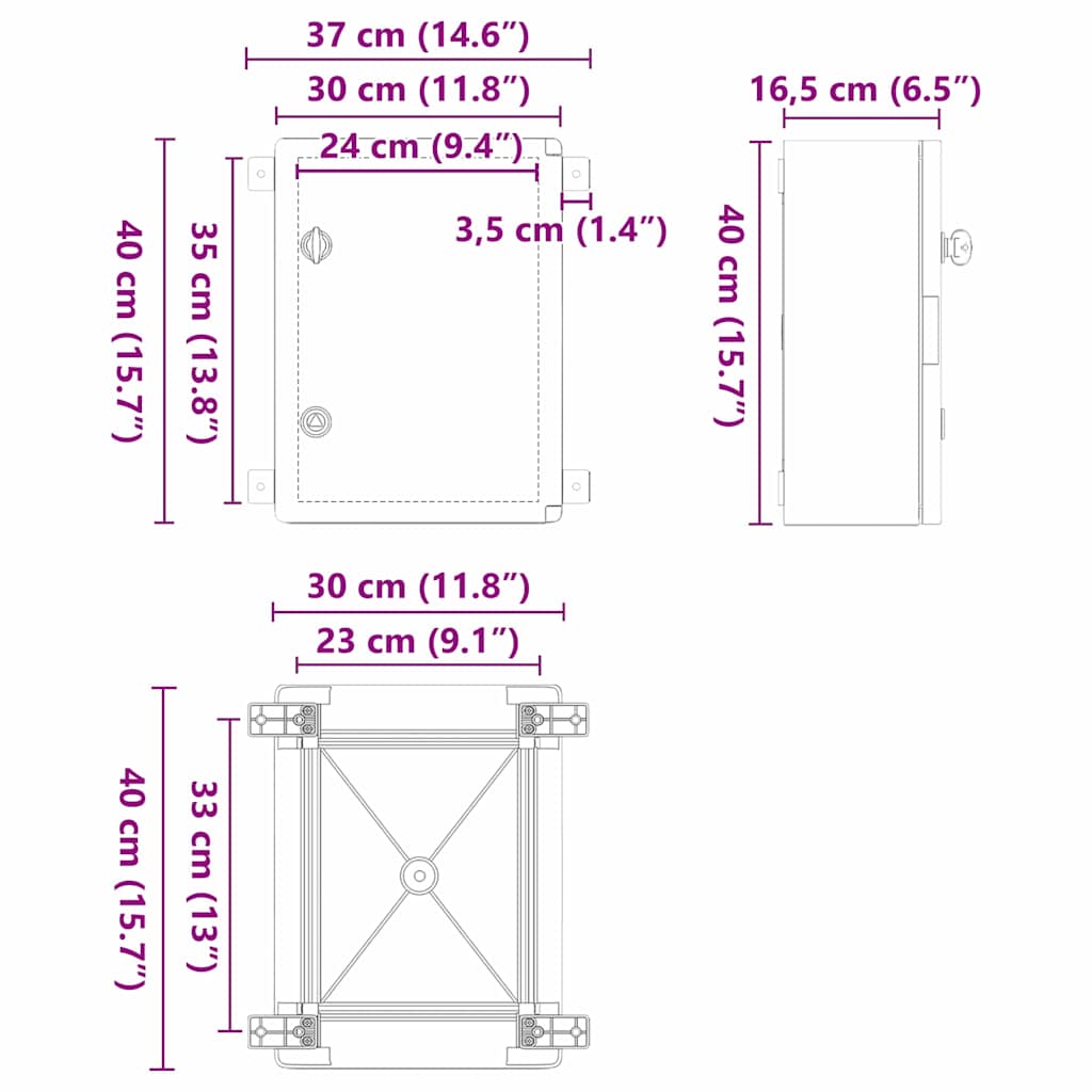 Control Cabinet Grey 37 x 16.5 x 40 cm ABS Plastic