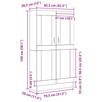 Book Cabinet 4-Tier 82.5 x 30.5 x 150 cm Engineered Wood