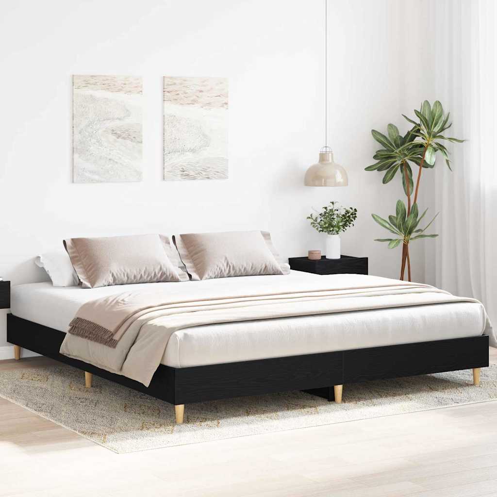 Bed Frame Black Oak 180 x 200 cm Engineered wood