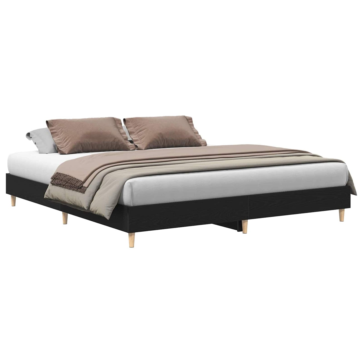 Bed Frame Black Oak 203 x 183 x 25 cm Engineered Wood