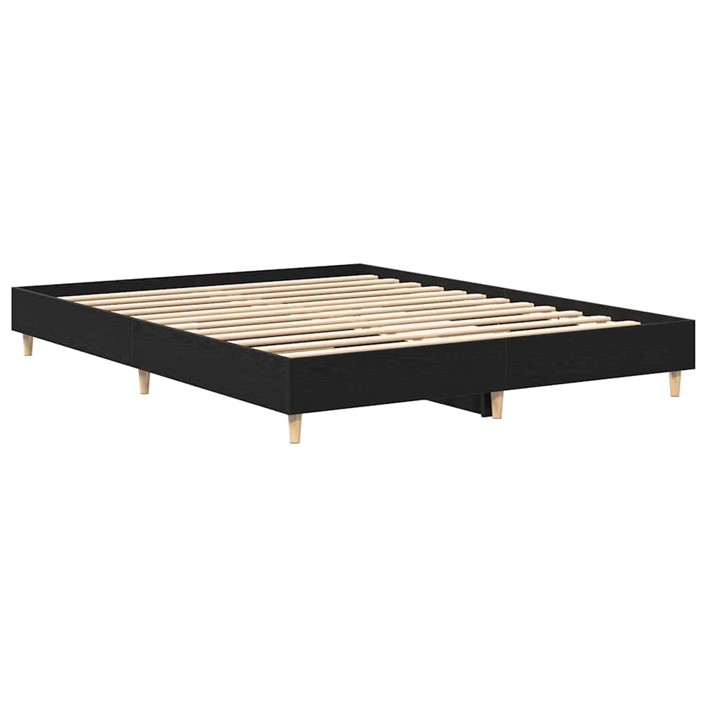 Bed Frame Black Oak 203 x 143 x 25 cm Engineered Wood