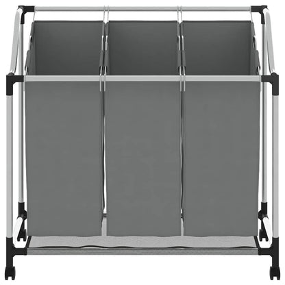 Laundry Basket with Wheels 3 Compartments Grey