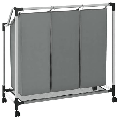 Laundry Basket with Wheels 3 Compartments Grey