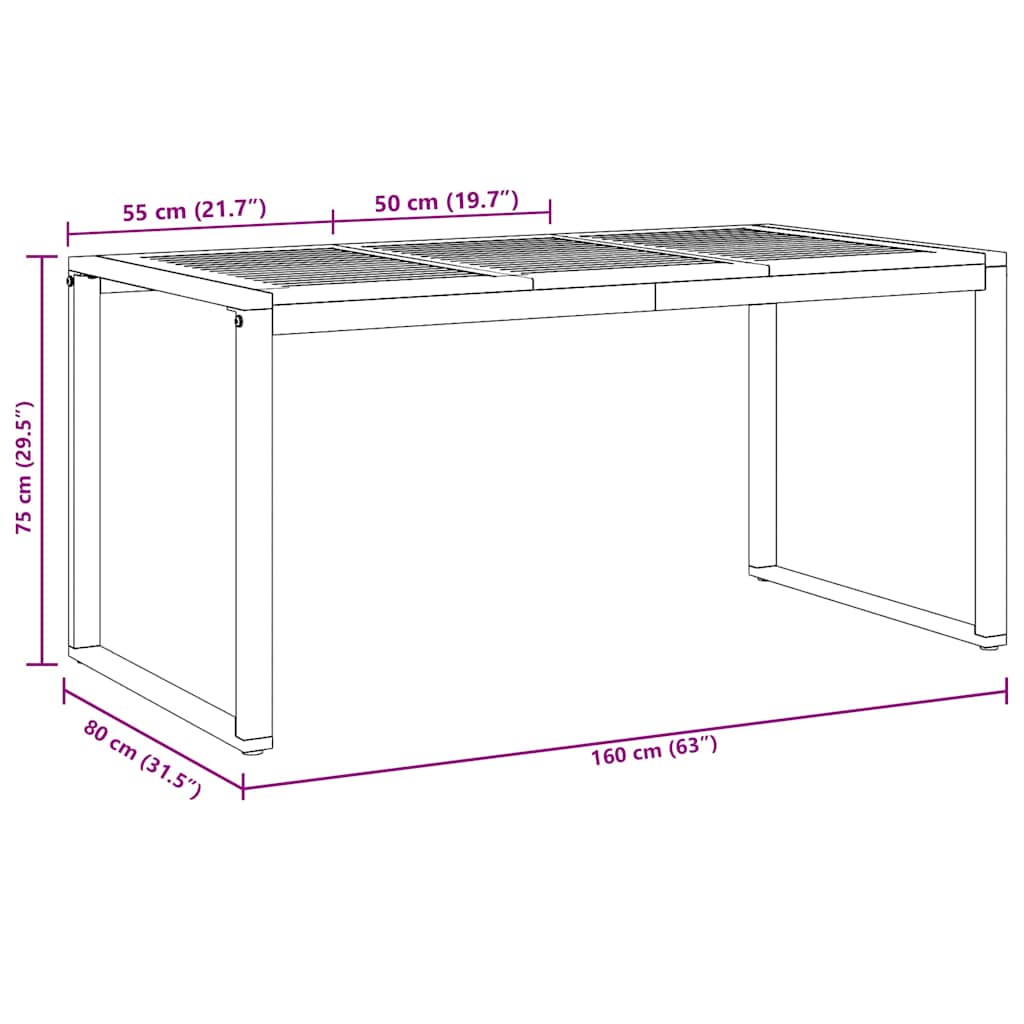 Garden Table Grey 160 x 80 x 75 cm Solid Acacia Wood