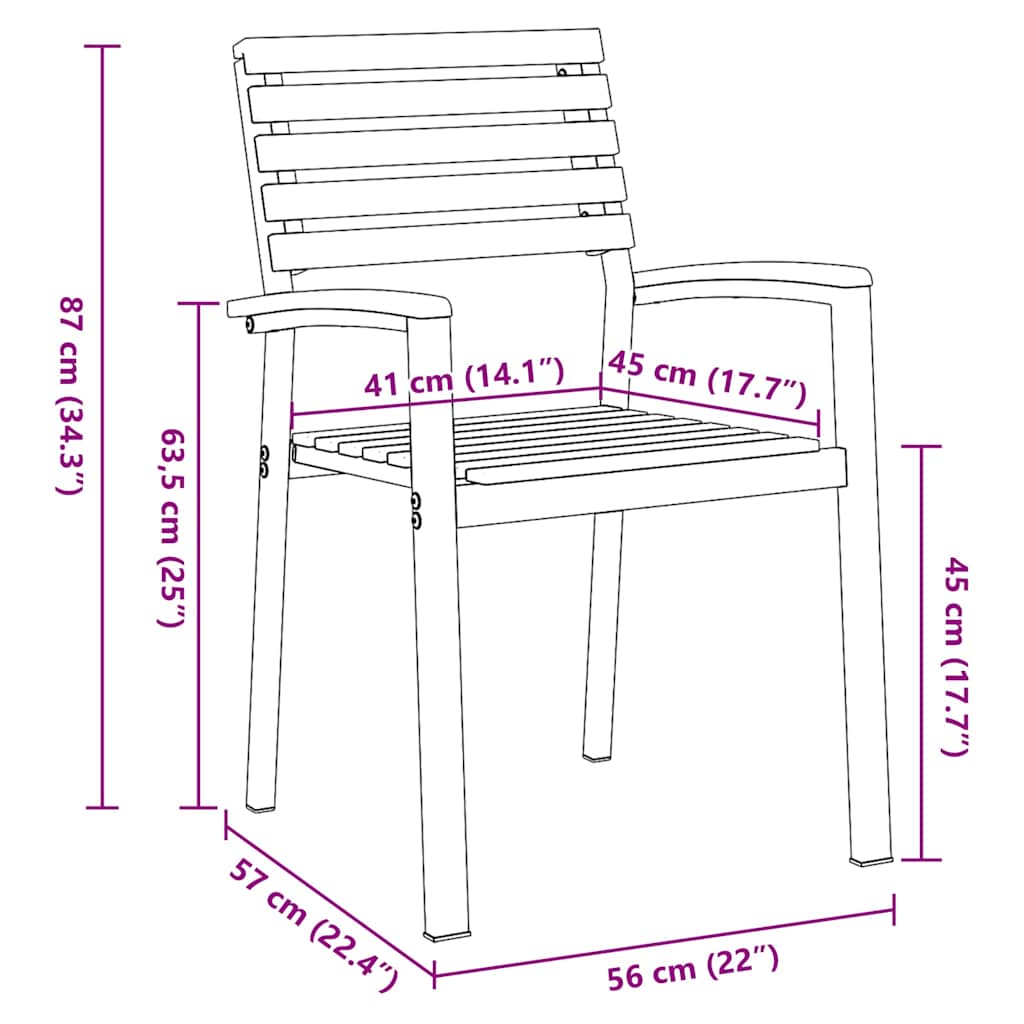 Garden Chair 2 pcs Brown 56 x 57 x 87 cm Solid Acacia Wood