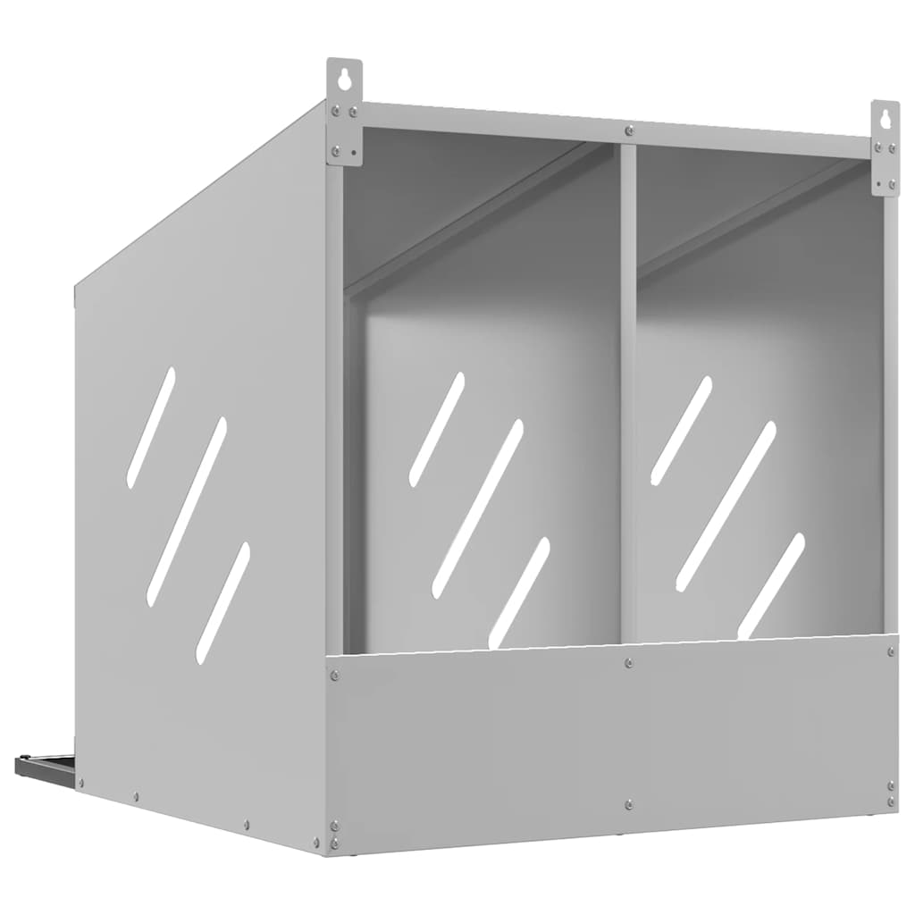 Chicken Nesting Box with 2 Compartments Galvanized Silver Metal
