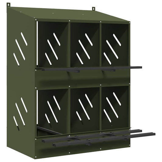 Chicken Nesting Box with 6 Compartments Olive Green Metal