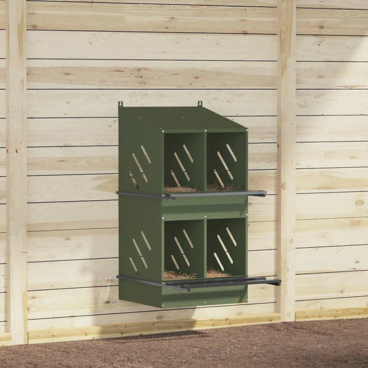 Chicken Nesting Box with 4 Compartments Olive Green Metal